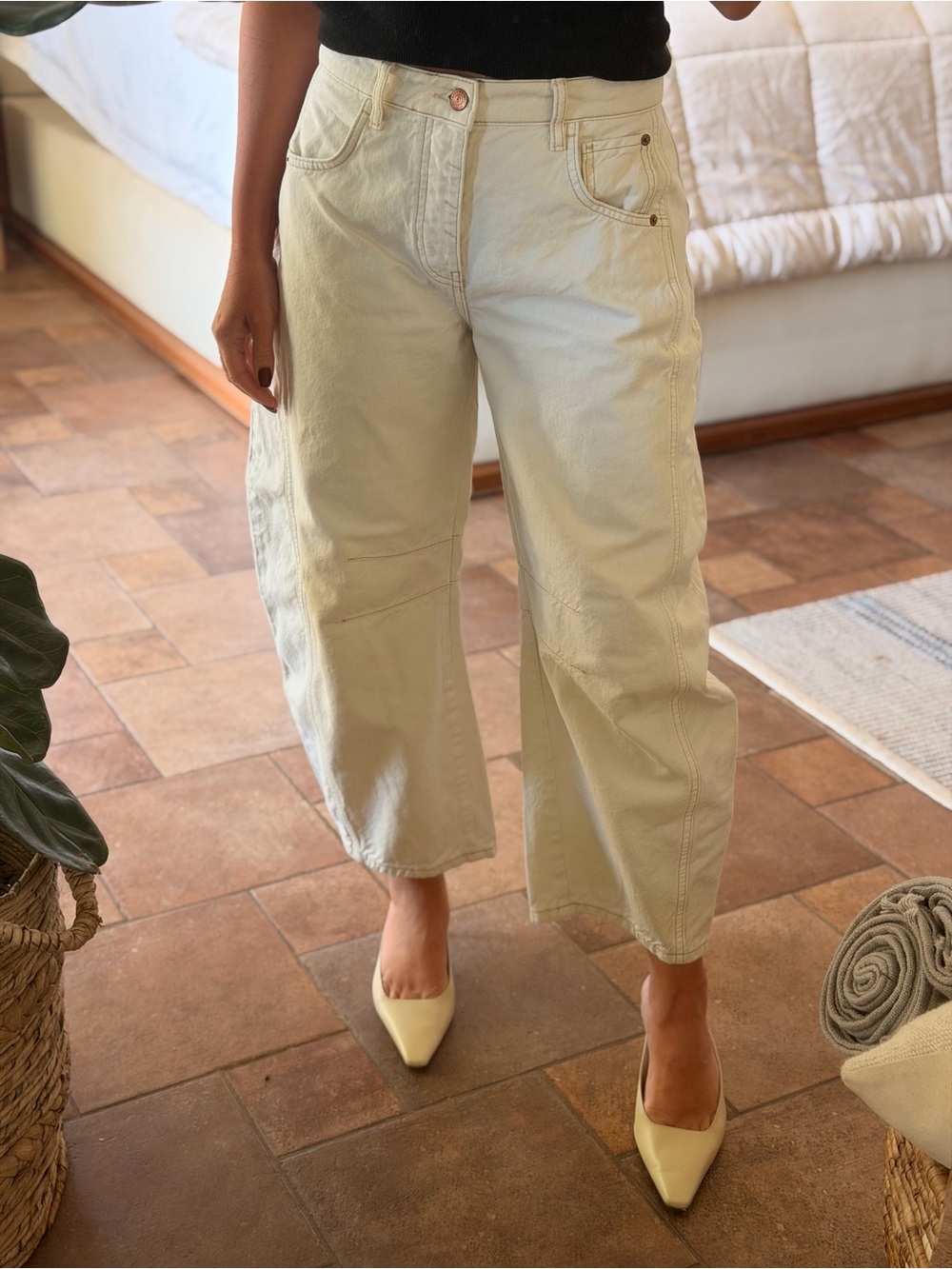 Free People We The Free Light Cream Wide-Leg Crop Pants